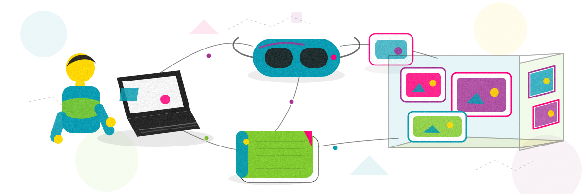 Illustration : personne à l'ordinateur explorant des technologies de pointe